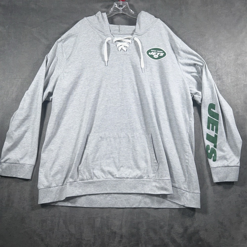 New York Jets Fanatics Hoodie Long Sleeve Mens 3X Gray Pocket NFL Lace